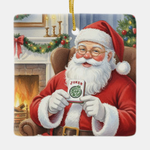 Personalized Funny Santa Bring Me a Joker Mahjong Ceramic Ornament