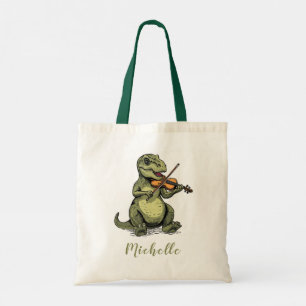 Personalized Funny T-Rex Dinosaur Playing Violin Tote Bag