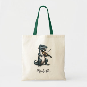 Personalized Funny T-Rex Dinosaur Playing Violin Tote Bag