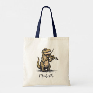 Personalized Funny T-Rex Dinosaur Playing Violin Tote Bag