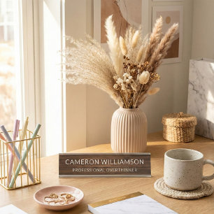 Personalized Funny Wood Paneling Overthinker Desk Name Plate