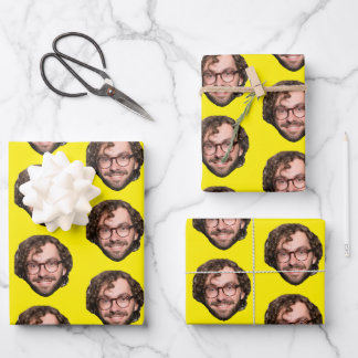 Personalized Funny Yellow Custom Face Photo Wrapping Paper Sheet