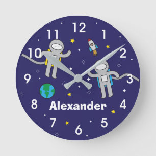 Personalized Galaxy Astronaut Outer Space Round Clock