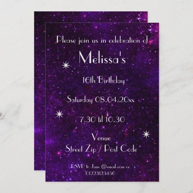 Personalized Galaxy Party Invitation (Front/Back)
