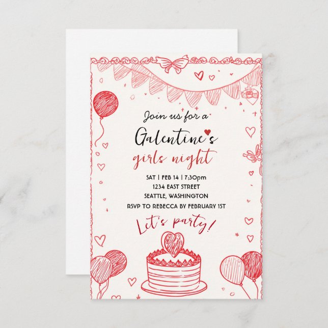 Personalized Galentines Girls Night Invitation (Front/Back)