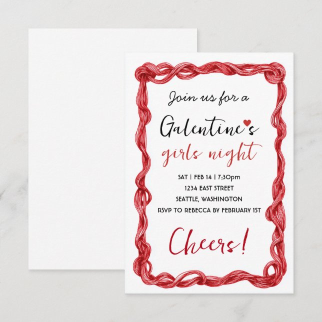 Personalized Galentines Red Party Invitation (Front/Back)