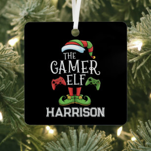 Personalized Gamer Elf Christmas Video Gaming Metal Tree Decoration