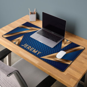 Personalized Gamers Blue Copper Abstract Desk Mat