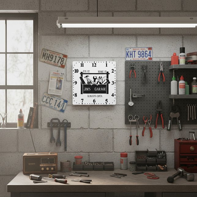 Personalized garage  square wall clock (Creator Uploaded)