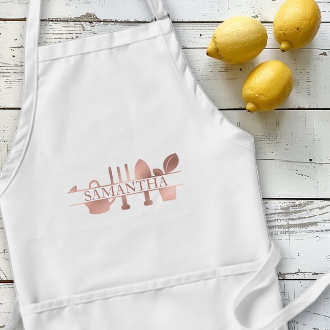 Personalized Gardening Gardener Rose Gold name Standard Apron (Creator Uploaded)