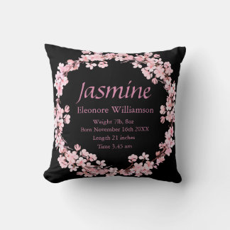 Personalized Garland pink black baby birth stats Cushion