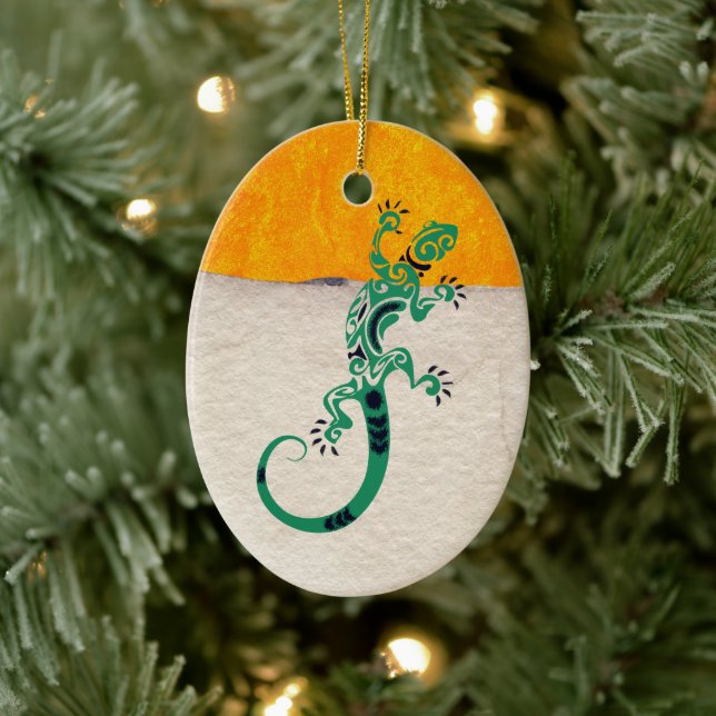 Personalized Gecko Lizard on Stone and Stucco Ceramic Tree Decoration (Tree)