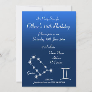 Personalized Gemini Zodiac Galaxy Party Invitation