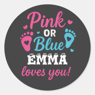 Personalized Gender Reveal Pink or Blue Baby Showe Classic Round Sticker
