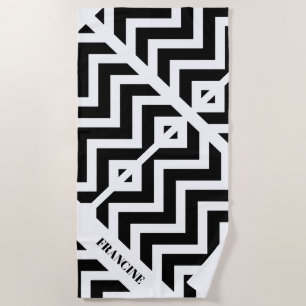 Personalized Geometric Black & White Beach Towel