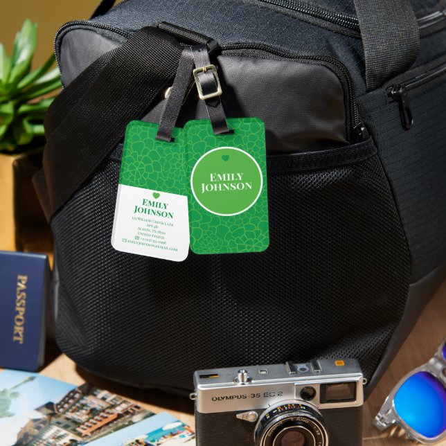 Personalized Geometric Green Leaf Custom Name Luggage Tag (Front & Back)