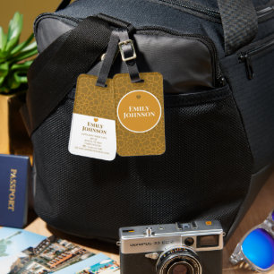 Personalized Geometric Pattern Brown and Gold Luggage Tag