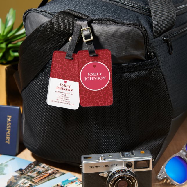 Personalized Geometric Petal Red Pink Name Luggage Tag (Front & Back)