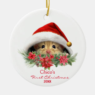 Personalized Gerbil Hamster in Santa Hat Christmas Ceramic Tree Decoration