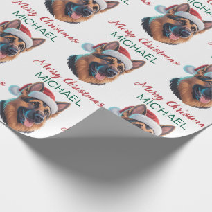 Personalized German Shepherd Dog in Santa Hat Wrapping Paper