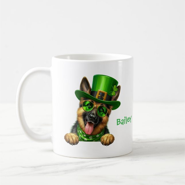 Personalized German Shepherd St. Patty's Day  Coffee Mug (Left)