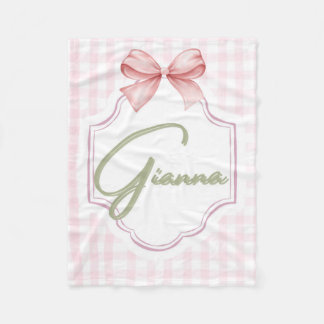 Personalized Gianna Baby Girl Nursery Bow&Gingham Fleece Blanket