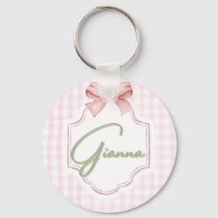 Personalized Gianna Baby Girl Nursery Bow&Gingham  Key Ring