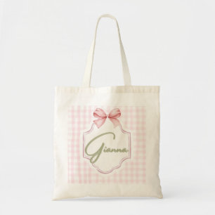 Personalized Gianna Baby Girl Nursery Bow&Gingham  Tote Bag