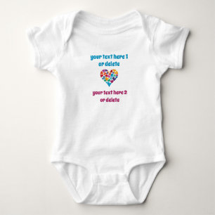 Personalized Gift w Own Text, Colorful Hearts Baby Bodysuit