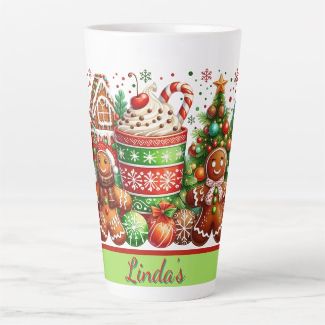 Personalized Gingerbread Christmas  Latte Mug (Front)