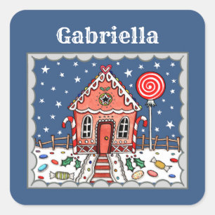 Personalized Gingerbread House Square Sticker