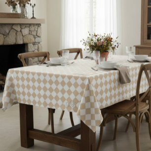 Personalized Gingham Tablecloth, White and Beige Tablecloth