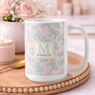 Personalized Girl Cute Bow Name Blue Pink Coffee Mug