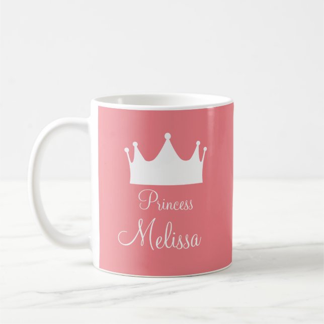 Personalized Girl Kids Princess Pink Crown Coffee Mug (Left)
