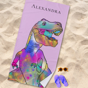 Personalized Girl Name Dinosaur Beach Towel