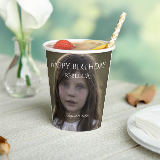 Personalized girl photo birthday paper cups
