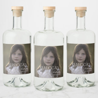 Personalized girl photo birthday party liquor bottle label