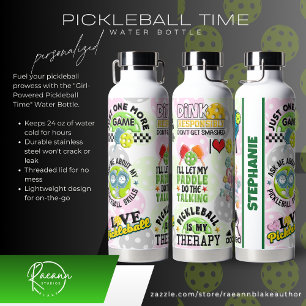 Personalized "Girl-Powered Pickleball Time" Water Bottle