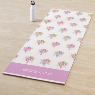 Personalized Girls Christian Watercolor Cross Cute Yoga Mat