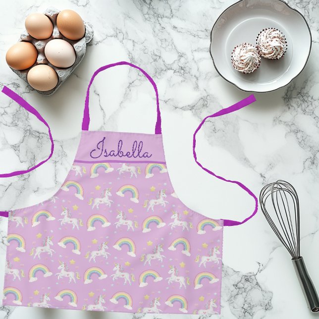 Personalized Girls Cute Magical Unicorn Rainbow Apron (Creator Uploaded)