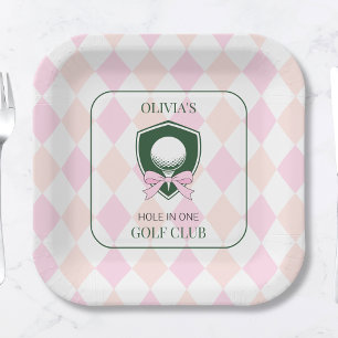 Personalized Girls Golf Pink First Birthday Partee Paper Plate