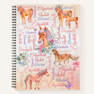 Personalized girls name collage with ponies notebook