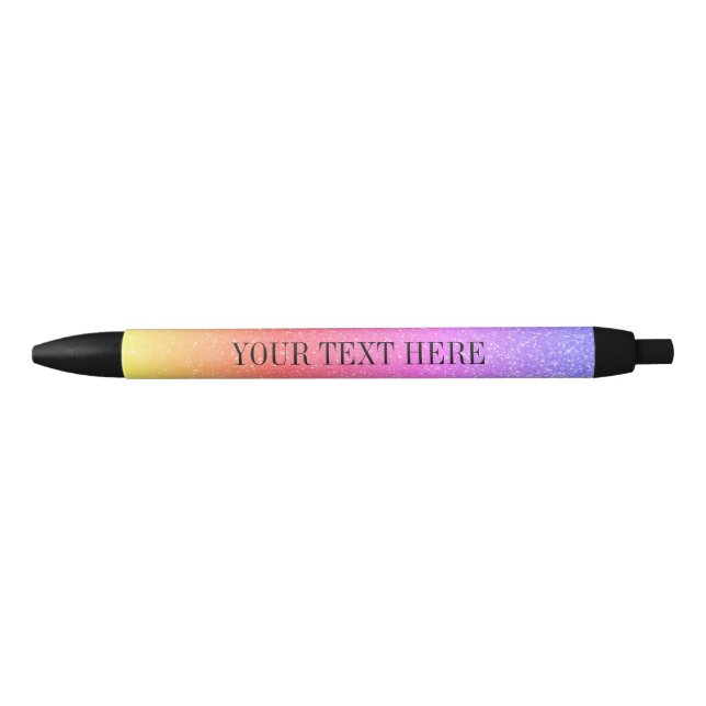 Personalized girly glittery rainbow gradient black ink pen (Front)