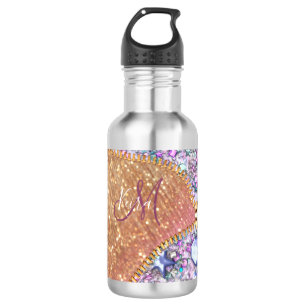 Personalized Girly Gold Glitter Monogrammed Rose 532 Ml Water Bottle