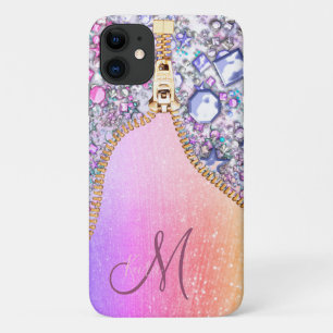Personalized Girly Gold Glitter Monogrammed Rose Case-Mate iPhone Case