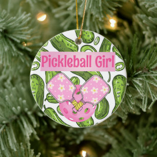Personalized Girly Pickleball Paddles Pink Floral Ceramic Tree Decoration