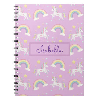 Personalized Girly Whimsical Unicorn Rainbow Notebook