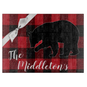 Personalized Glass Cutting Red Buffalo Plaid Bear Board