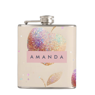 Personalized Glitter Apple Sparkle Fruit Pastel  Hip Flask