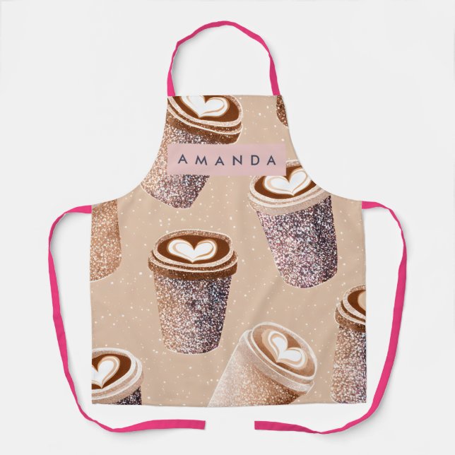 Personalized Glitter Coffee Cup Latte Art  Apron (Front)